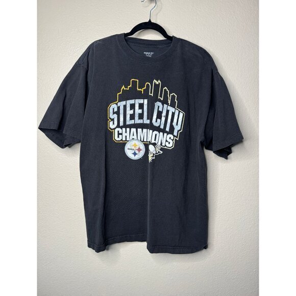 Reebok Men's Black Steel City Champions Shirt size‎ X-L short sleeve pittsburgh - Picture 2 of 6